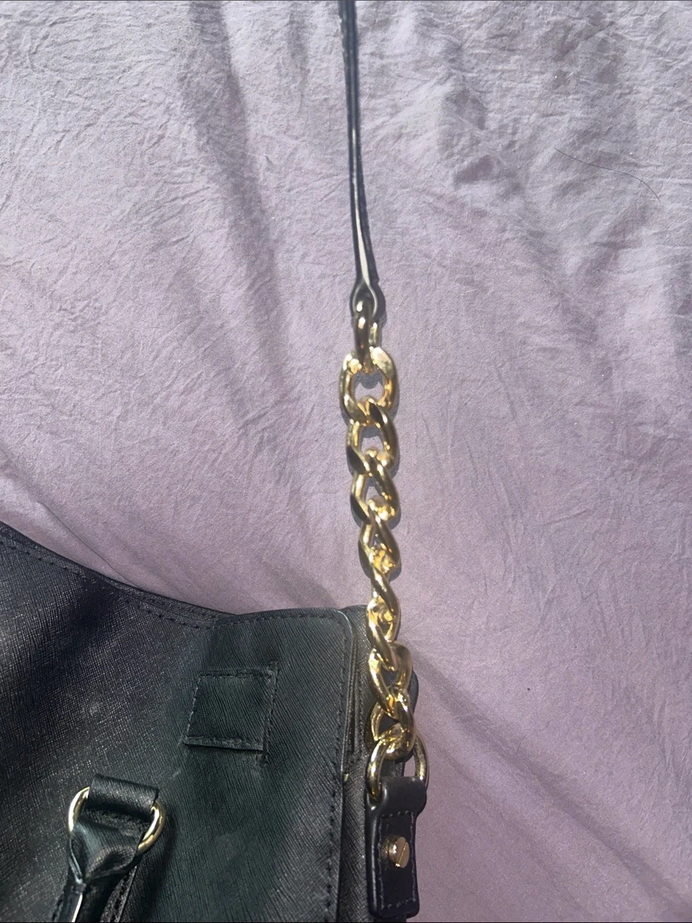 Michael Kors Black Leather Tote with Gold Accents